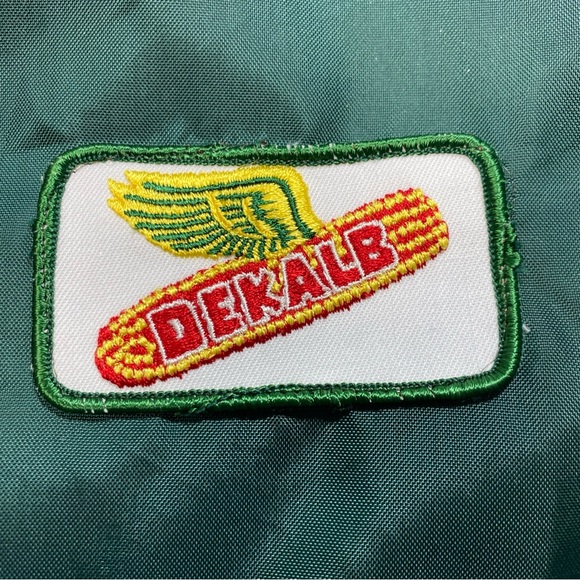 K brand Vintage Jacket Green Large DEKALB Patch Full Zip 70's 80's Nylon Farmer - Picture 14 of 16